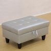 Silver White Semi PU Synthetic Leather Storage Ottoman