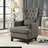 Button Tufted Wing-Back Accent Chair 1pc Gray Fabric Upholstered Pillow Solid Wood Traditional Living Room Furniture