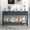 TREXM Rustic Entryway Console Table, 60" Long Sofa Table with two Different Size Drawers and Bottom Shelf for Storage (Navy)