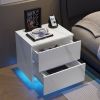 Nightstands LED Side Tables Bedroom Modern End Tables with 2 Drawers for Living Room Bedroom White