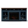 Bridgevine Home Nantucket 74 inch Fireplace TV Stand Console for TVs up to 85 inches, Minimal Assembly, Blue Denim and Whiskey Finish