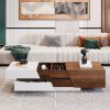 Modern Extendable Sliding Top Coffee Table with Storage in White&Walnut