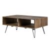 Betsy 42 Inch Reclaimed Wood Rectangle Farmhouse Coffee Table With Storage, Iron Legs, Natural Brown