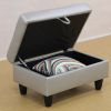 Silver White Semi PU Synthetic Leather Storage Ottoman