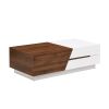 Modern Extendable Sliding Top Coffee Table with Storage in White&Walnut