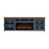 Bridgevine Home Nantucket 97 inch Fireplace TV Stand Console for TVs up to 100 inches, Minimal Assembly, Blue Denim and Whiskey Finish