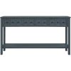 TREXM Rustic Entryway Console Table, 60" Long Sofa Table with two Different Size Drawers and Bottom Shelf for Storage (Navy)