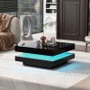 ON-TREND High Gloss Minimalist Design with LED Lights, 2-Tier Square Coffee Table, Center Table for Living Room, 31.5''x31.5''x14.2'',Black