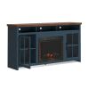 Bridgevine Home Nantucket 74 inch Fireplace TV Stand Console for TVs up to 85 inches, Minimal Assembly, Blue Denim and Whiskey Finish