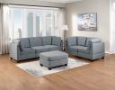 Living Room Furniture Corner Wedge Grey Linen Like Fabric 1pc Cushion Wedge Sofa Wooden Legs