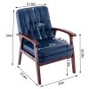 Mid Century Single Armchair Sofa Accent Chair Retro Modern Solid Wood Armrest Accent Chair, Fabric Upholstered Wooden Lounge Chair Navy