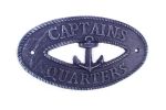 Rustic Dark Blue Cast Iron Captains Quarters with Anchor Sign 8""