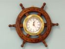 Deluxe Class Wood And Brass Ship Wheel Clock 12""