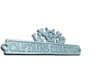 Dark Blue Whitewashed Cast Iron Captains Quarters Sign with Ship Wheel and Anchors 9""