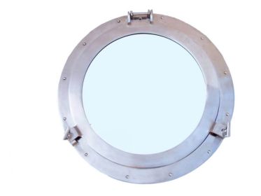 Brushed Nickel Deluxe Class Decorative Ship Porthole Mirror 20""