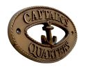 Antique Brass Captains Quarters Oval Sign with Anchor 8""