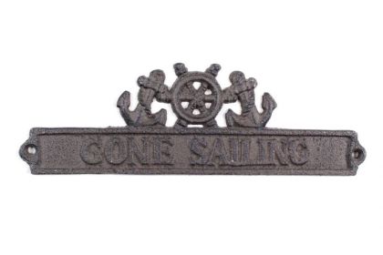 Cast Iron Gone Sailing Sign with Ship Wheel and Anchors 9""