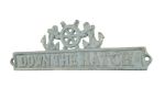 Antique Bronze Cast Iron Down the Hatch Sign with Ship Wheel and Anchors 9""