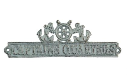 Antique Bronze Cast Iron Captains Quarters Sign with Ship Wheel and Anchors 9""