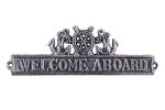 Antique Silver Cast Iron Welcome Aboard Sign with Ship Wheel and Anchors 9""