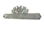 Antique Bronze Cast Iron Anchors Aweigh Sign with Ship Wheel and Anchors 9""