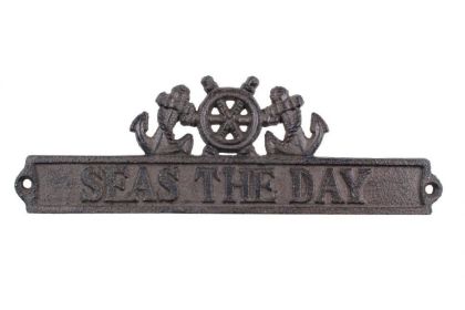 Cast Iron Seas the Day Sign with Ship Wheel and Anchors 9""