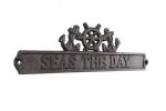 Cast Iron Seas the Day Sign with Ship Wheel and Anchors 9""