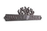 Cast Iron Anchors Aweigh Sign with Ship Wheel and Anchors 9""