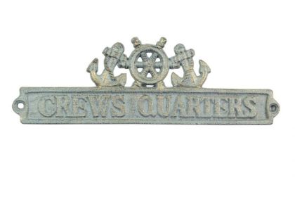 Antique Bronze Cast Iron Crews Quarters Sign with Ship Wheel and Anchors 9""