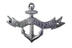 Antique Silver Cast Iron Anchors Aweigh Anchor Sign 8""