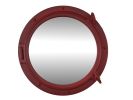 Dark Red Decorative Ship Porthole Mirror 15""