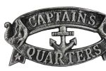 Antique Silver Cast Iron Captains Quarters Sign 8""