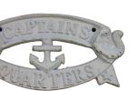 Whitewashed Cast Iron Captains Quarters Sign 8""