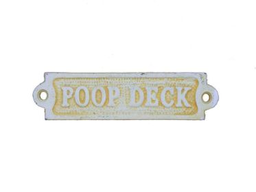 Antique White Cast Iron Poop Deck Sign 6""