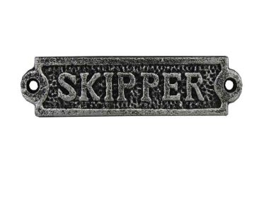 Antique Silver Cast Iron Skipper Sign 6""