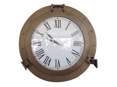 Antique Brass Decorative Ship Porthole Clock 17""