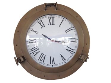 Antique Brass Decorative Ship Porthole Clock 24""