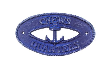 Rustic Dark Blue Cast Iron Crews Quarters with Anchor Sign 8""