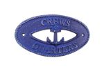 Rustic Dark Blue Cast Iron Crews Quarters with Anchor Sign 8""