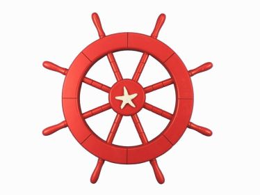 Red Ship Decorative Wheel with Starfish 18""