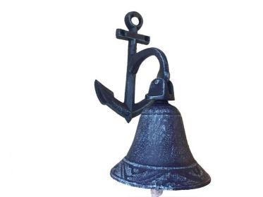 Rustic Dark Blue Cast Iron Wall Hanging Anchor Bell 8""