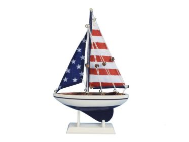 Wooden USA Flag Sailer Model Sailboat Decoration 9""