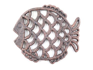 Rustic Copper Cast Iron Big Fish Trivet 8""