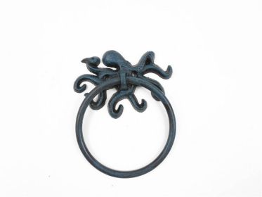 Seaworn Blue Cast Iron Octopus Towel Holder 6""