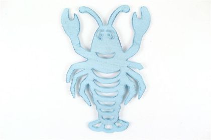 Rustic Dark Blue Whitewashed Cast Iron Lobster Trivet 11""