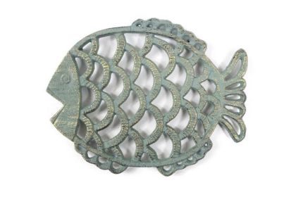 Antique Seaworn Bronze Cast Iron Big Fish Trivet 8""