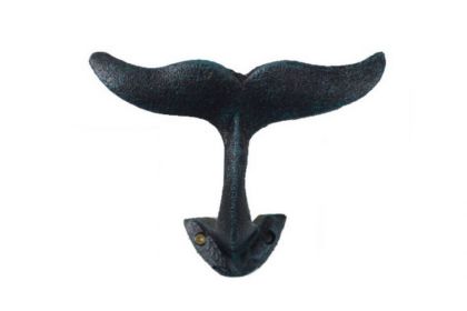 Seaworn Blue Cast Iron Decorative Whale Tail Hook 5""