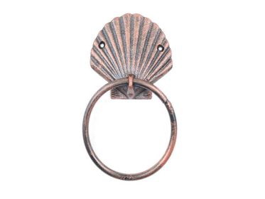 Rustic Copper Cast Iron Seashell Towel Holder 8.5&quot;