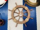 Rustic Wood Finish Decorative Ship Wheel with Anchor 18""