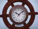 Deluxe Class Wood and Antique Copper Ship Steering Wheel Clock 12""